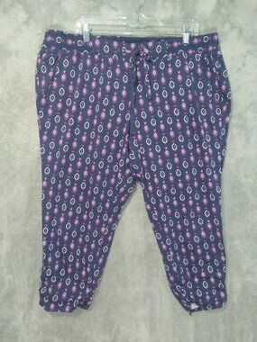 Torrid Pants Womens 1 Blue Geometric Joggers Crop Stretch High Rise Pocket